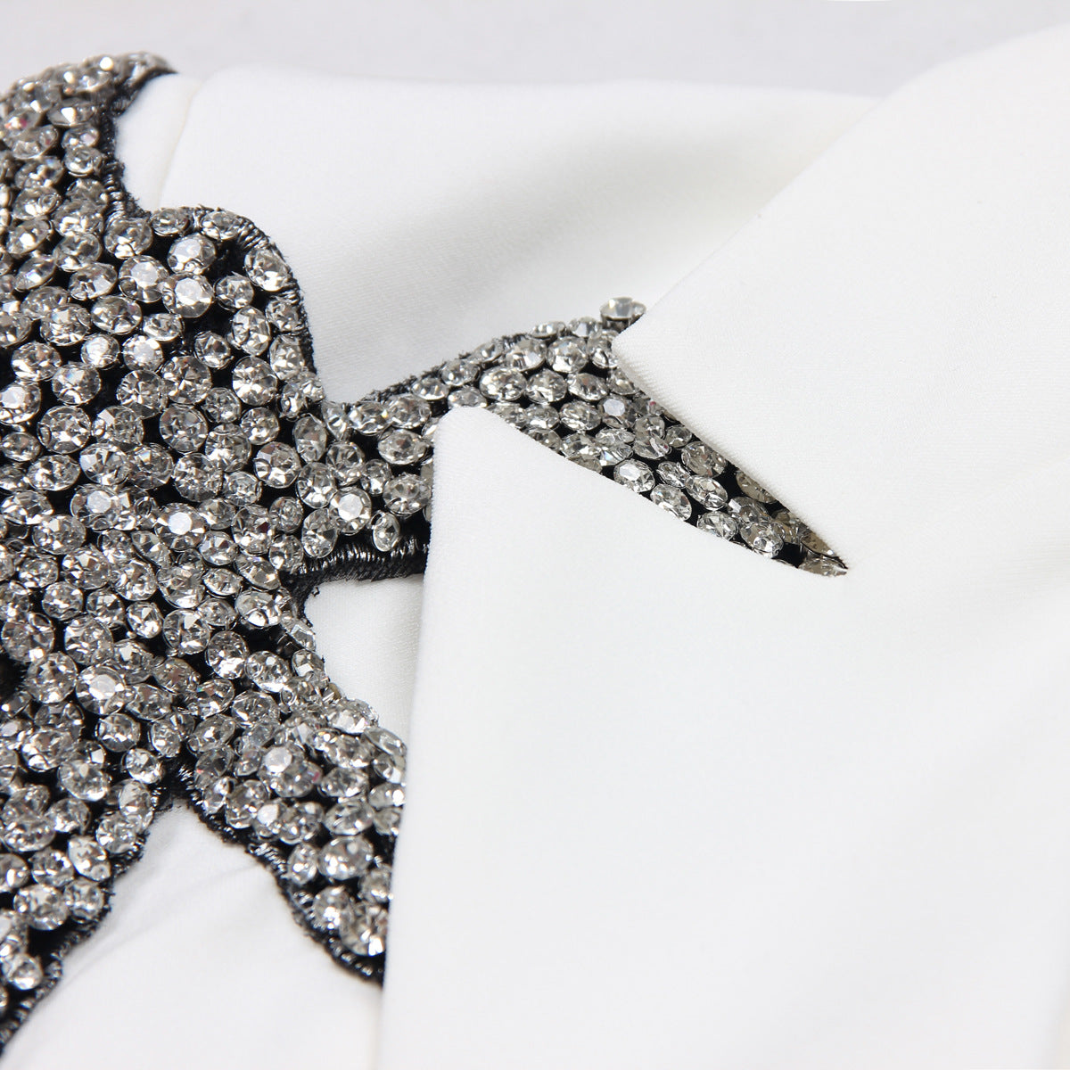 Double Breasted Blazer With Rhinestone Bows on Shoulders